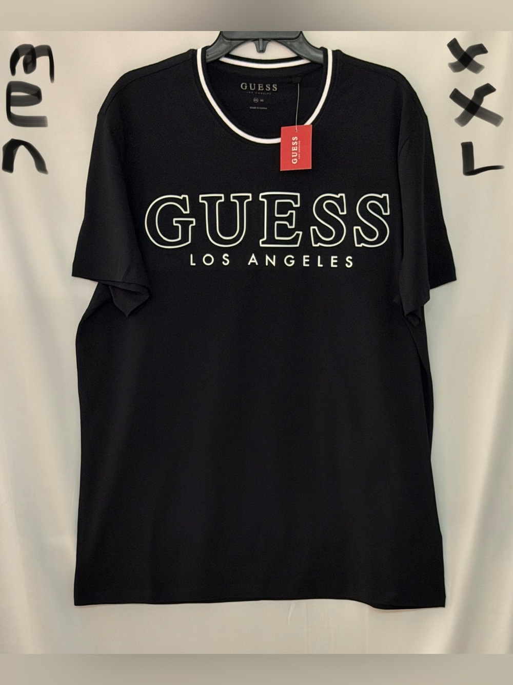 GUESS Black Tee with White Logo and Trim